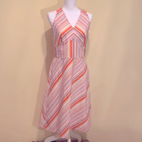 ANN TAYLOR Halter Dress 10 Striped Lightweight Spring Summer Feminine Versatile - Picture 2 of 10